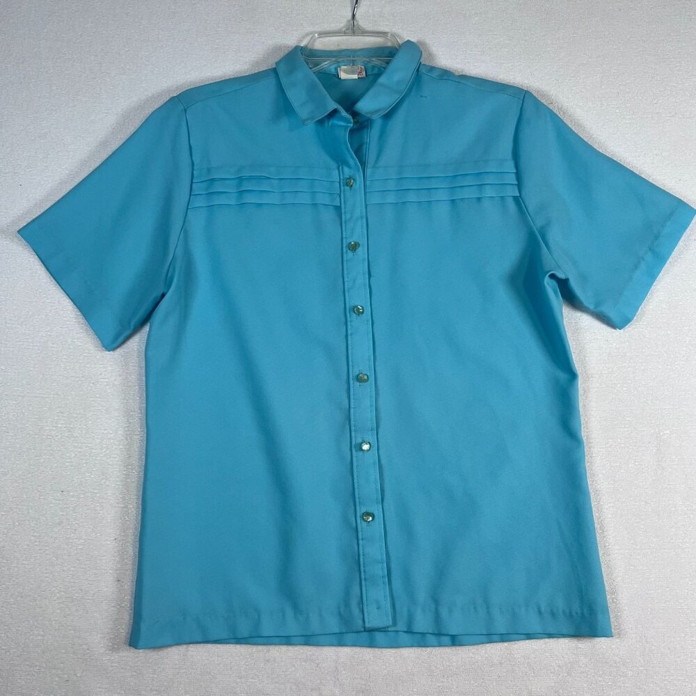 Styled by Sybil Blue Button Down WMN 13/14 Polyester VTG  Short Sleeves‎ Collar